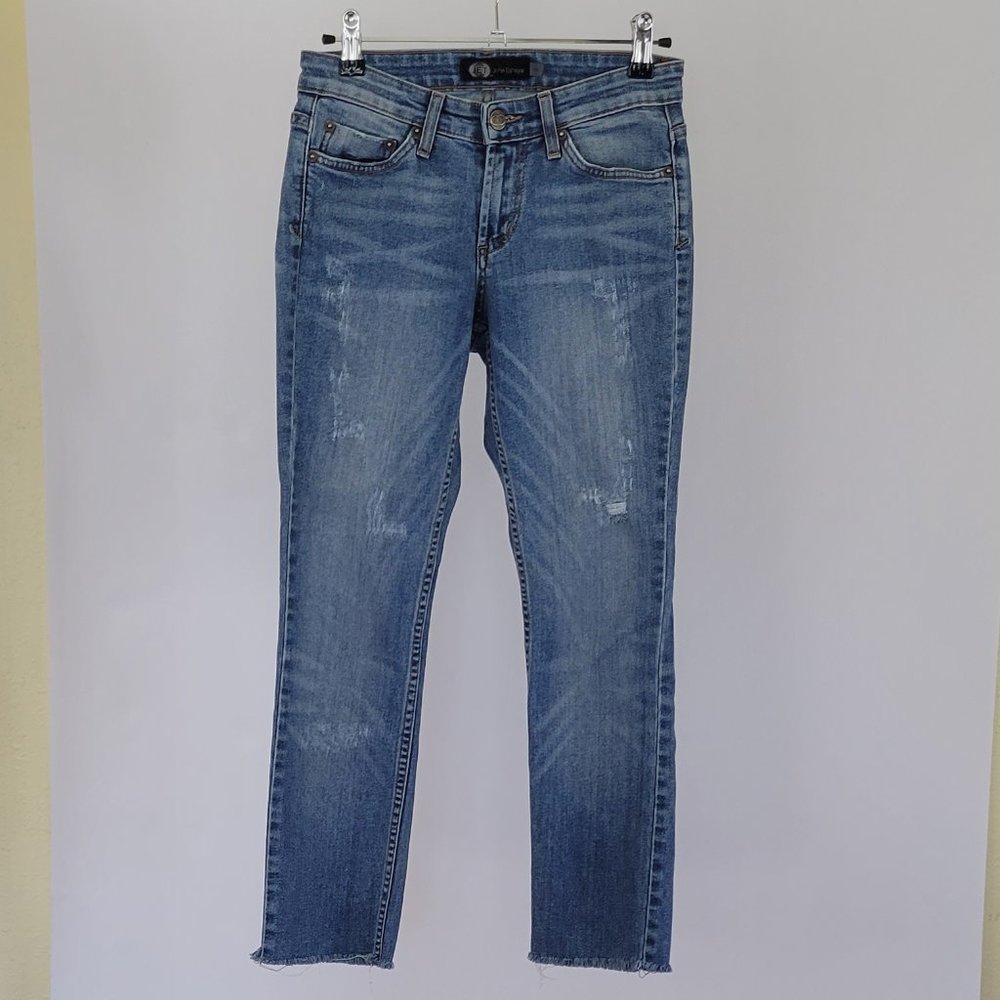 Jet John Eshaya Low Rise Straight Leg Cropped Raw Hem Distressed Jean
